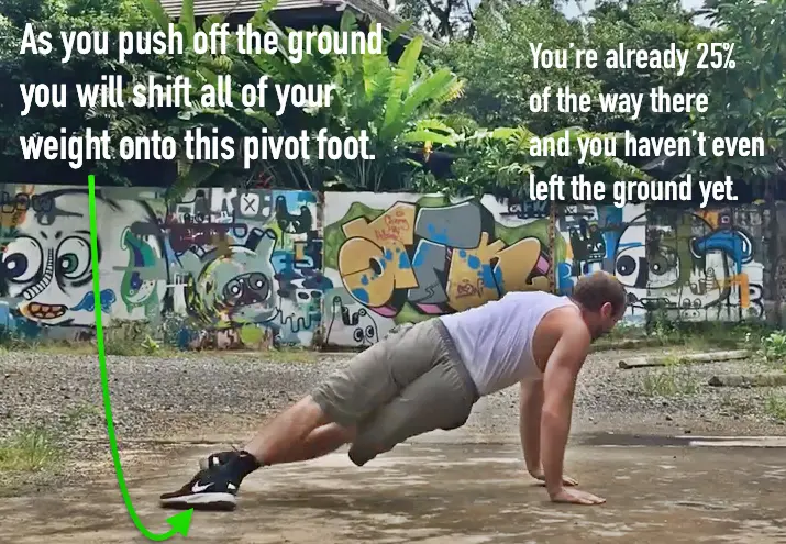 360 pushup tutorial second step - shift all of your weight onto your pivot foot