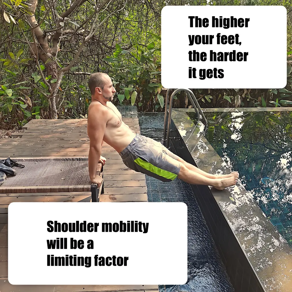 Starting position of a tricep dip progression