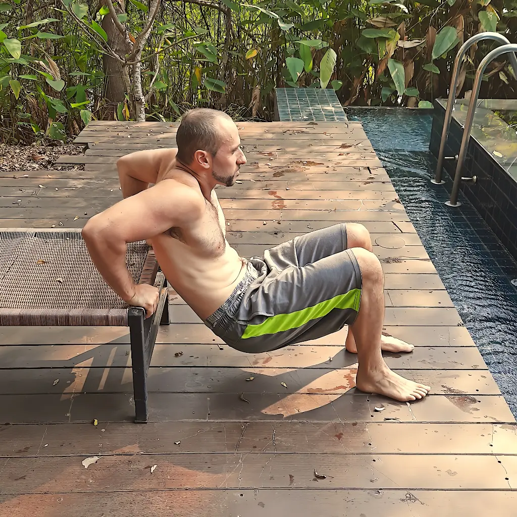 Showing a regressed version of a tricep dip