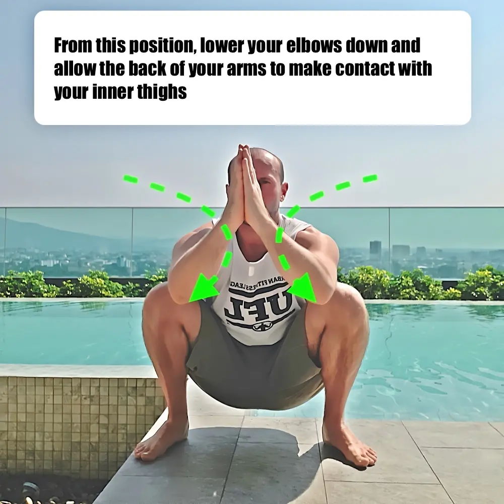 Entry into a deep squat variation using the arms to increase the stretch