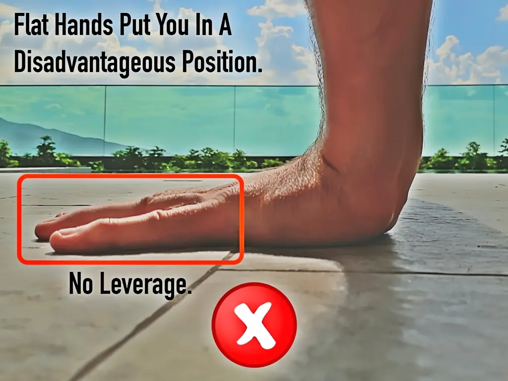 Showing a flat hand position from the side.