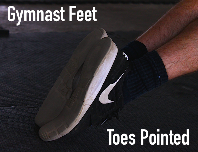 Showing foot position on a gymnast version of a plank