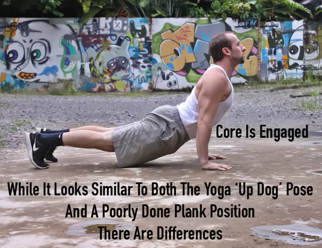The endpoint of the hindu pushup, which resembles the up dog pose in yoga