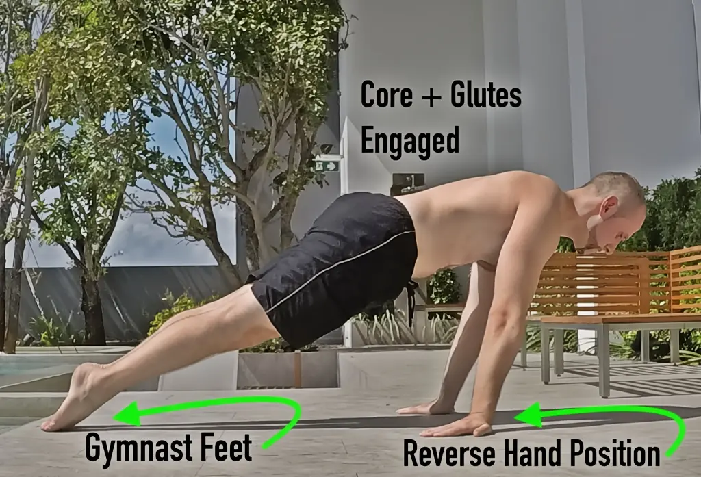 Reverse hollow body pushup top position