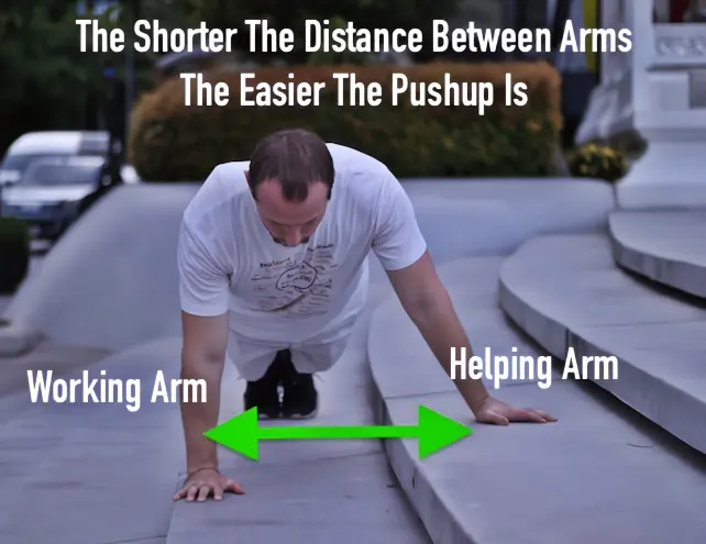 Self-assisted one arm pushup progression 1 - top position