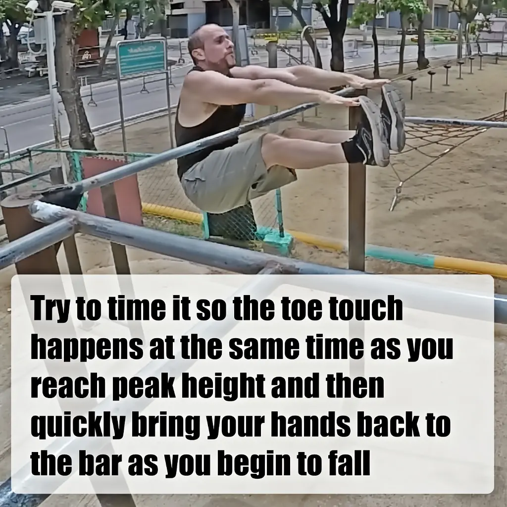 Making toe contact at the same time as the body reaches peak height