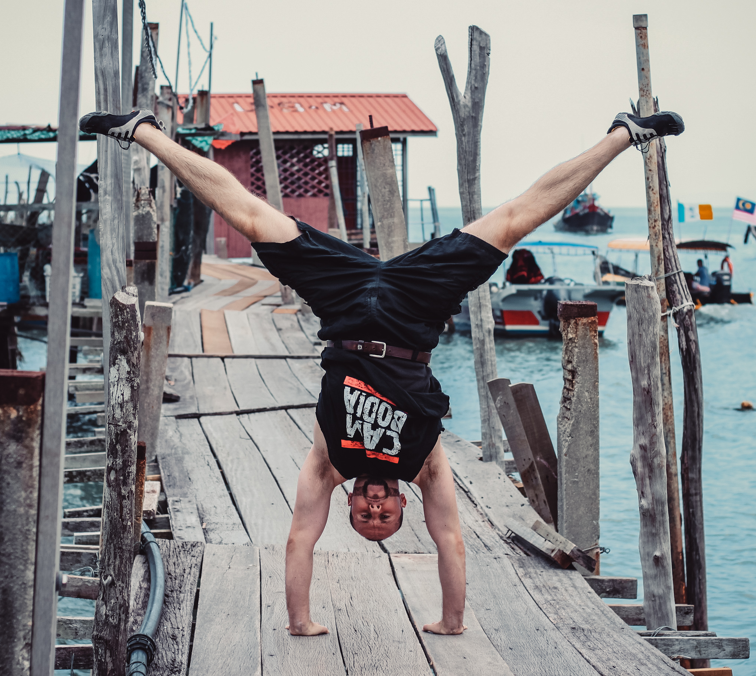 Martin doing a straddle handstand